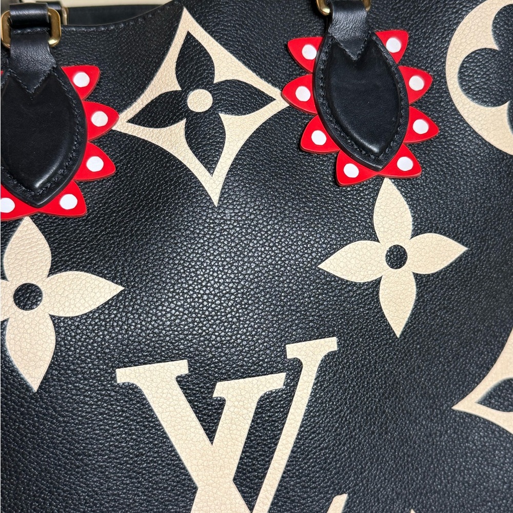 Louis Vuitton Black Tote with Beige Monogram and Red Accents